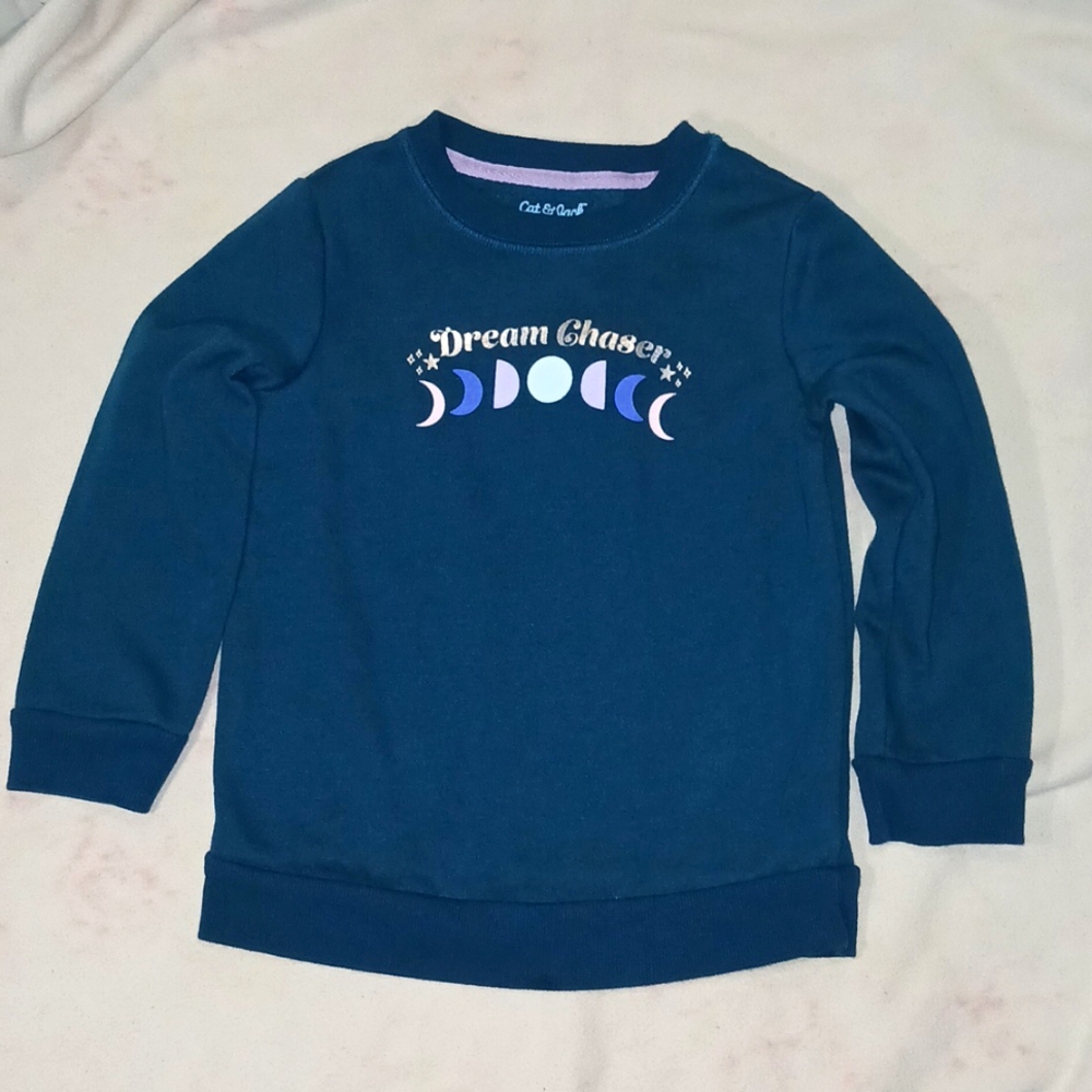 Cat & Jack‎ Girls Dream Chaser Dark Teal Crewneck Pull Over Sweatshirt Size: 4/5